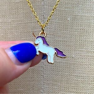 NWT Sterling Silver Plated Chain & Enamel Unicorn Alloy Metal Charm Necklace